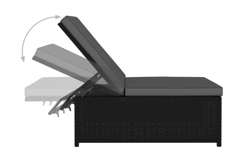 Solsängar 2 st med bord konstrotting svart - Svart - Solsängar & solvagnar