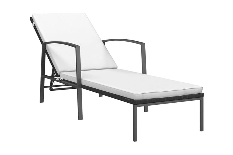 Solsängar 2 st med bord konstrotting svart - Svart - Utemöbler - Utestolar & fåtöljer - Solsängar & solvagnar