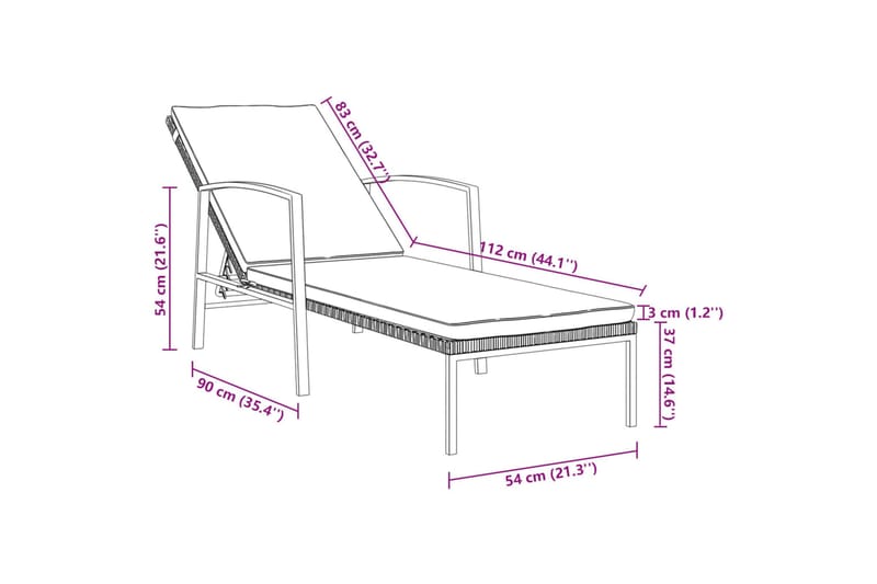 Solsängar 2 st med bord konstrotting svart - Svart - Solsängar & solvagnar