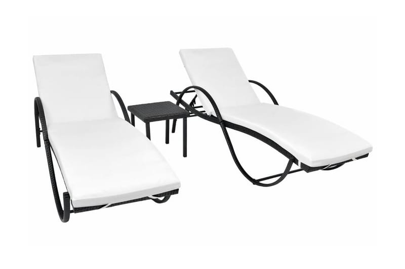 Solsängar 2 st med bord konstrotting svart - Svart - Utemöbler - Utestolar & fåtöljer - Solsängar & solvagnar