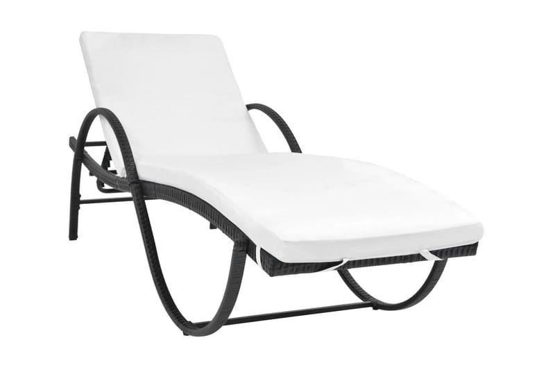 Solsängar 2 st med bord konstrotting svart - Svart - Utemöbler - Utestolar & fåtöljer - Solsängar & solvagnar