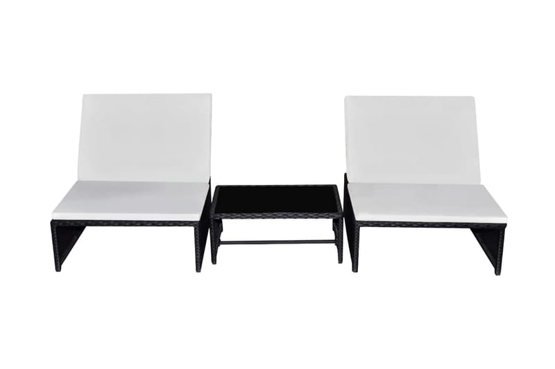 Solsängar 2 st med bord konstrotting svart - Svart - Utemöbler - Utestolar & fåtöljer - Solsängar & solvagnar
