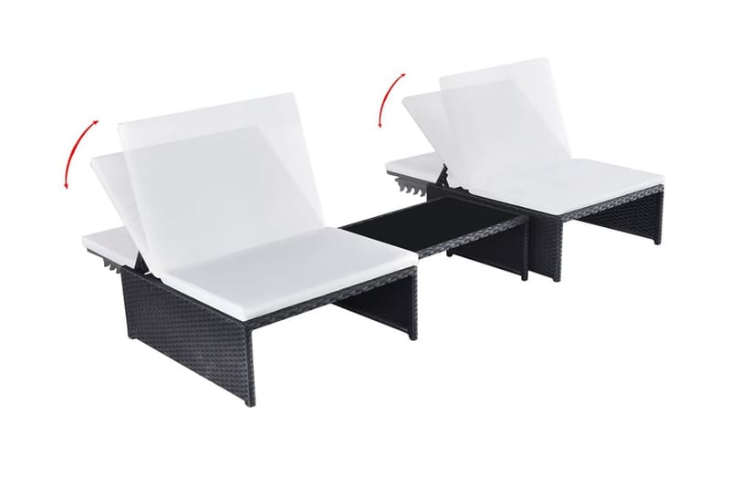Solsängar 2 st med bord konstrotting svart - Svart - Solsängar & solvagnar
