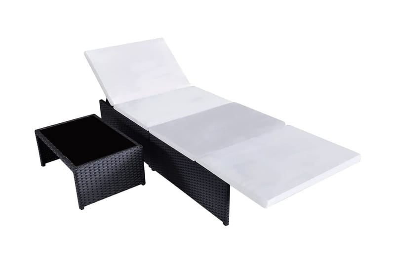 Solsängar 2 st med bord konstrotting svart - Svart - Utemöbler - Utestolar & fåtöljer - Solsängar & solvagnar