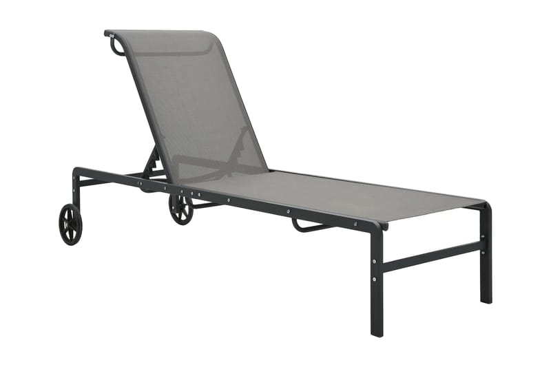 Solsängar 2 st med bord textilene och stål - Grå - Utemöbler - Utestolar & fåtöljer - Solsängar & solvagnar