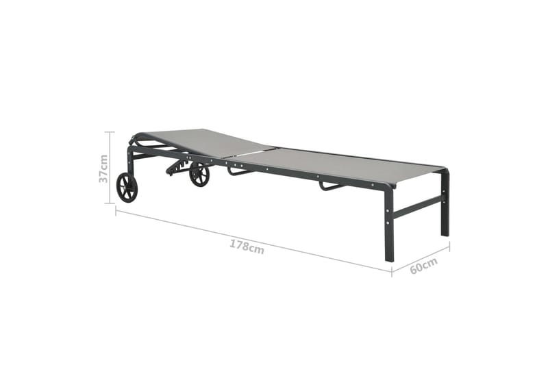 Solsängar 2 st med bord textilene och stål - Grå - Utemöbler - Utestolar & fåtöljer - Solsängar & solvagnar