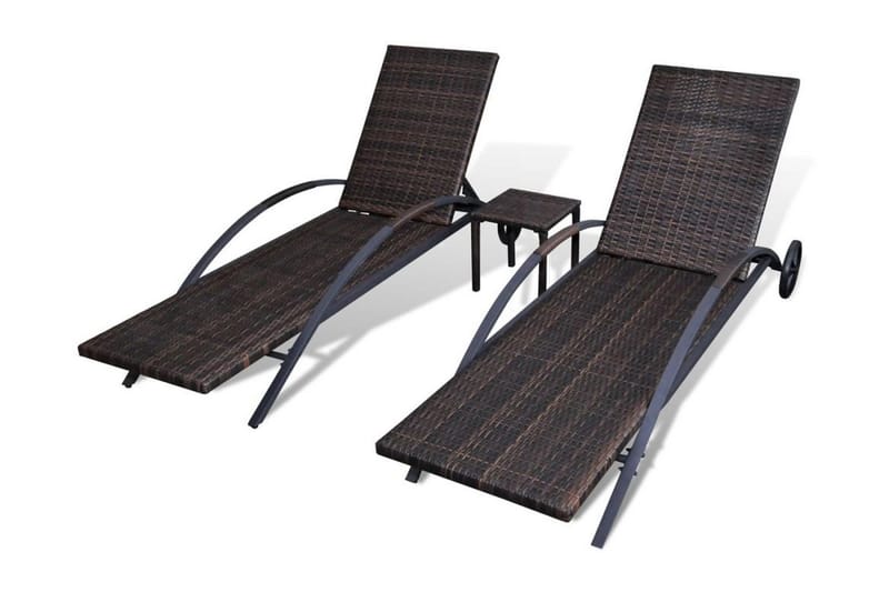 Solsängar med bord konstrotting brun - Brun - Solsängar & solvagnar