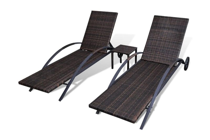 Solsängar med bord konstrotting brun - Brun - Utemöbler - Utestolar & fåtöljer - Solsängar & solvagnar