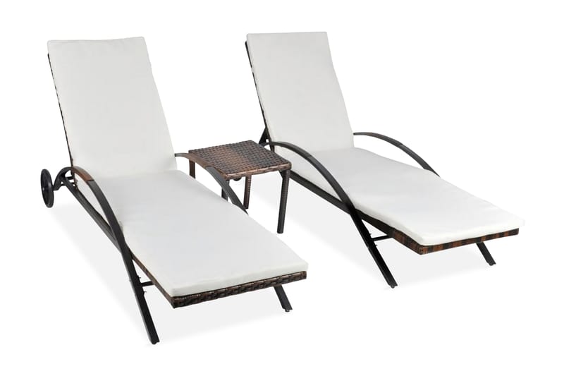 Solsängar med bord konstrotting brun - Brun - Utemöbler - Utestolar & fåtöljer - Solsängar & solvagnar