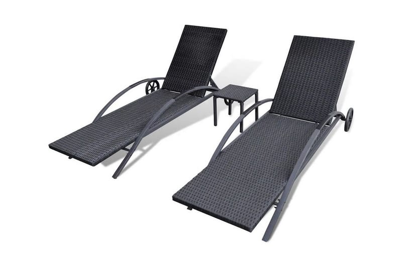 Solsängar med bord konstrotting svart - Svart - Utemöbler - Utestolar & fåtöljer - Solsängar & solvagnar