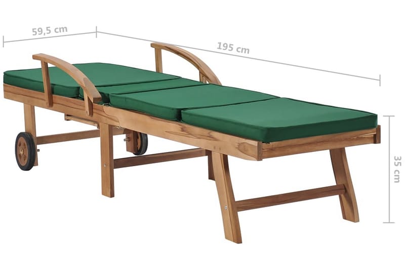 Solsängar med dynor 2 st massiv teak grön - Grön - Utemöbler - Utestolar & fåtöljer - Solsängar & solvagnar