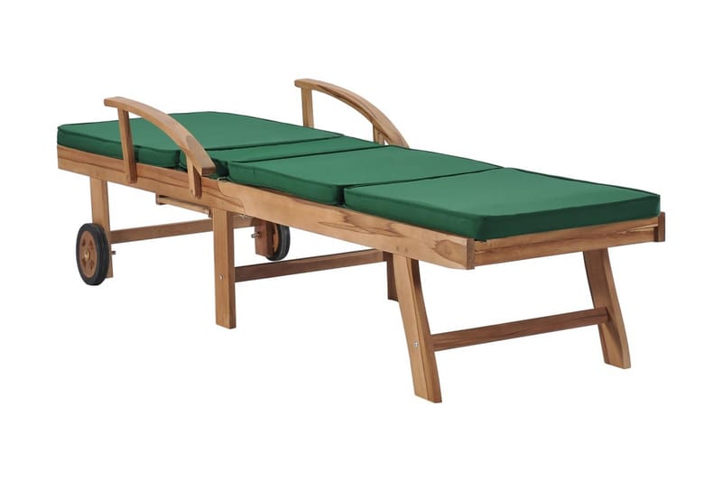 Solsängar med dynor 2 st massiv teak grön - Grön - Utemöbler - Utestolar & fåtöljer - Solsängar & solvagnar