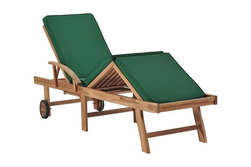 Solsängar med dynor 2 st massiv teak grön - Grön - Utemöbler - Utestolar & fåtöljer - Solsängar & solvagnar