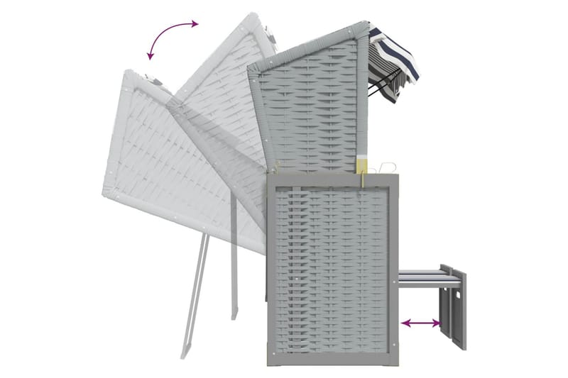Strandkorg med tak konstrottning och massivt trä blå & vit - Grå/vit/blå - Utemöbler - Utestolar & fåtöljer - Solsängar & solvagnar