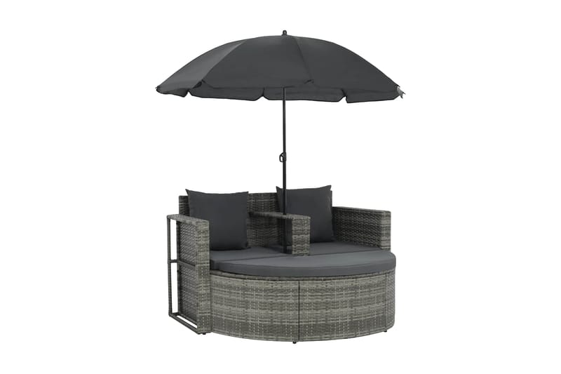 Trädgårdssoffa 2-sits med dynor & parasoll konstrotting grå - Grå - Solsängar & solvagnar