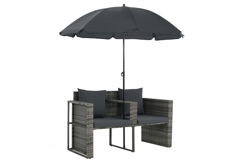 Trädgårdssoffa 2-sits med dynor & parasoll konstrotting grå - Grå - Solsängar & solvagnar