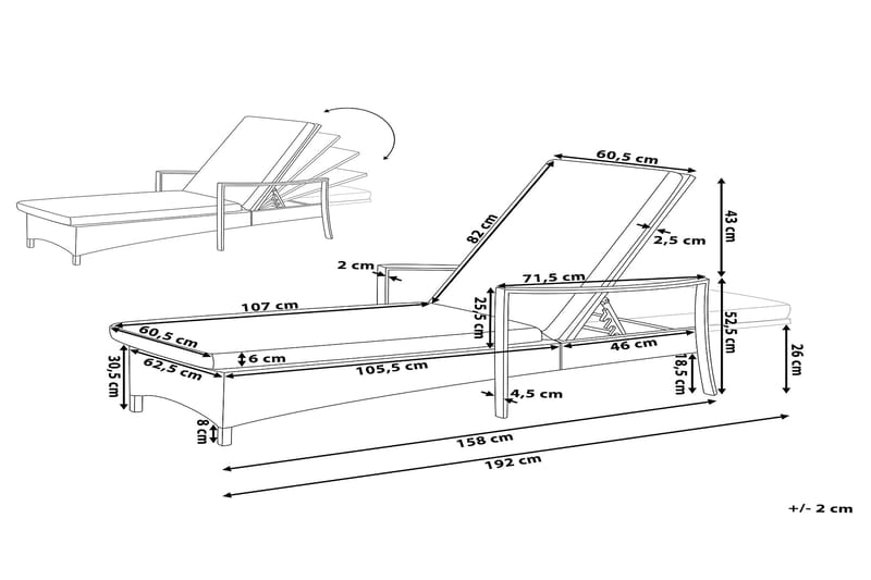 Vasto Solsäng 60,5|192 cm - Grå/brun - Utemöbler - Utestolar & fåtöljer - Solsängar & solvagnar