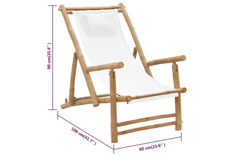 Solstol bambu och kanvas gräddvit - Vit - Solstol