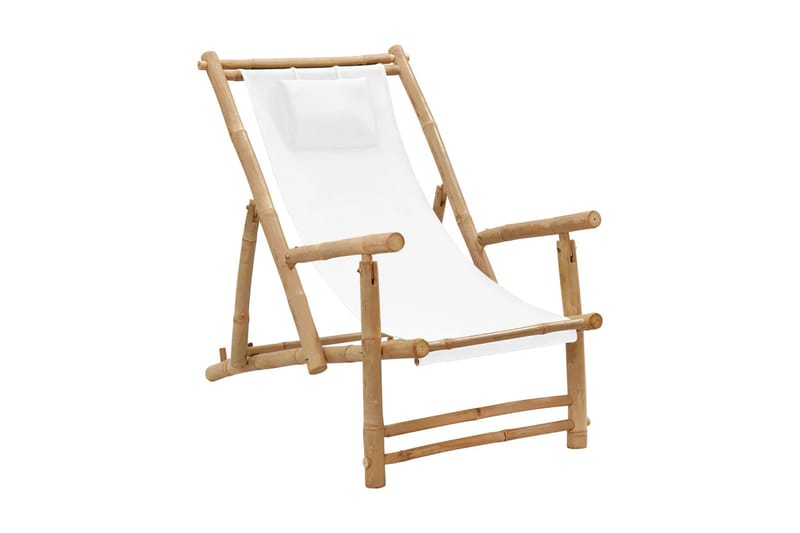 Solstol bambu och kanvas gräddvit - Vit - Solstol