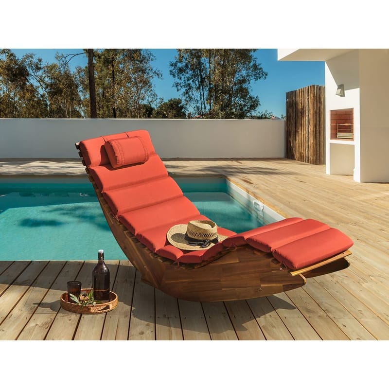 Solstol Brescia Premium - Ljus trä, röd - Utemöbler - Utestolar & fåtöljer - Solstol