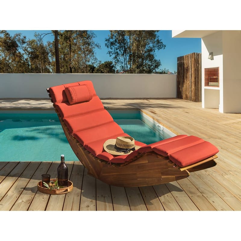 Solstol Brescia Premium - Ljus trä, röd - Utemöbler - Utestolar & fåtöljer - Solstol