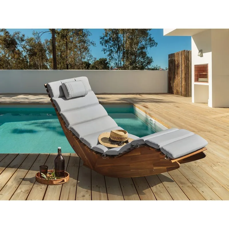 Solstol Brescia Premium - Ljus trä, Ljusgrå - Utemöbler - Utestolar & fåtöljer - Solstol