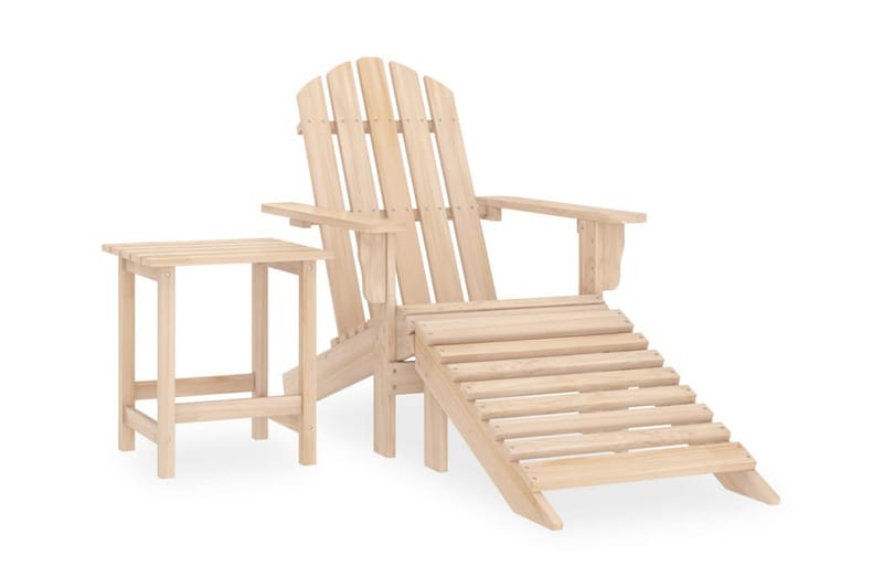 Adirondackstol med fotpall och bord massivt granträ - Beige - Däckstol