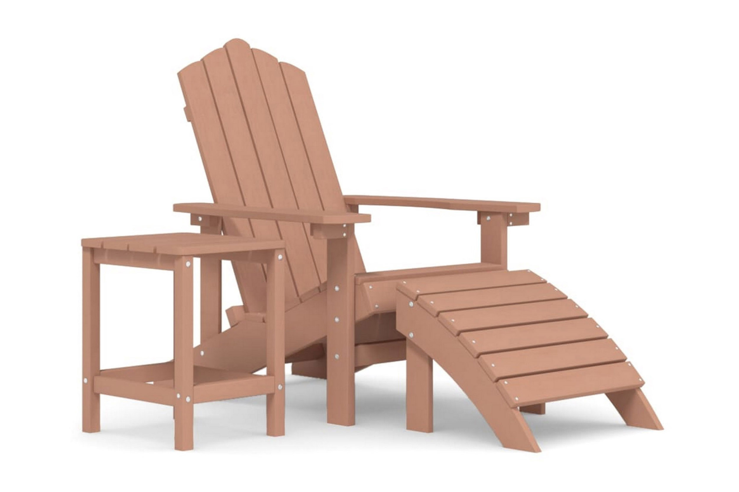 Däckstol för trädgården med pall och bord HDPE brun – Brun