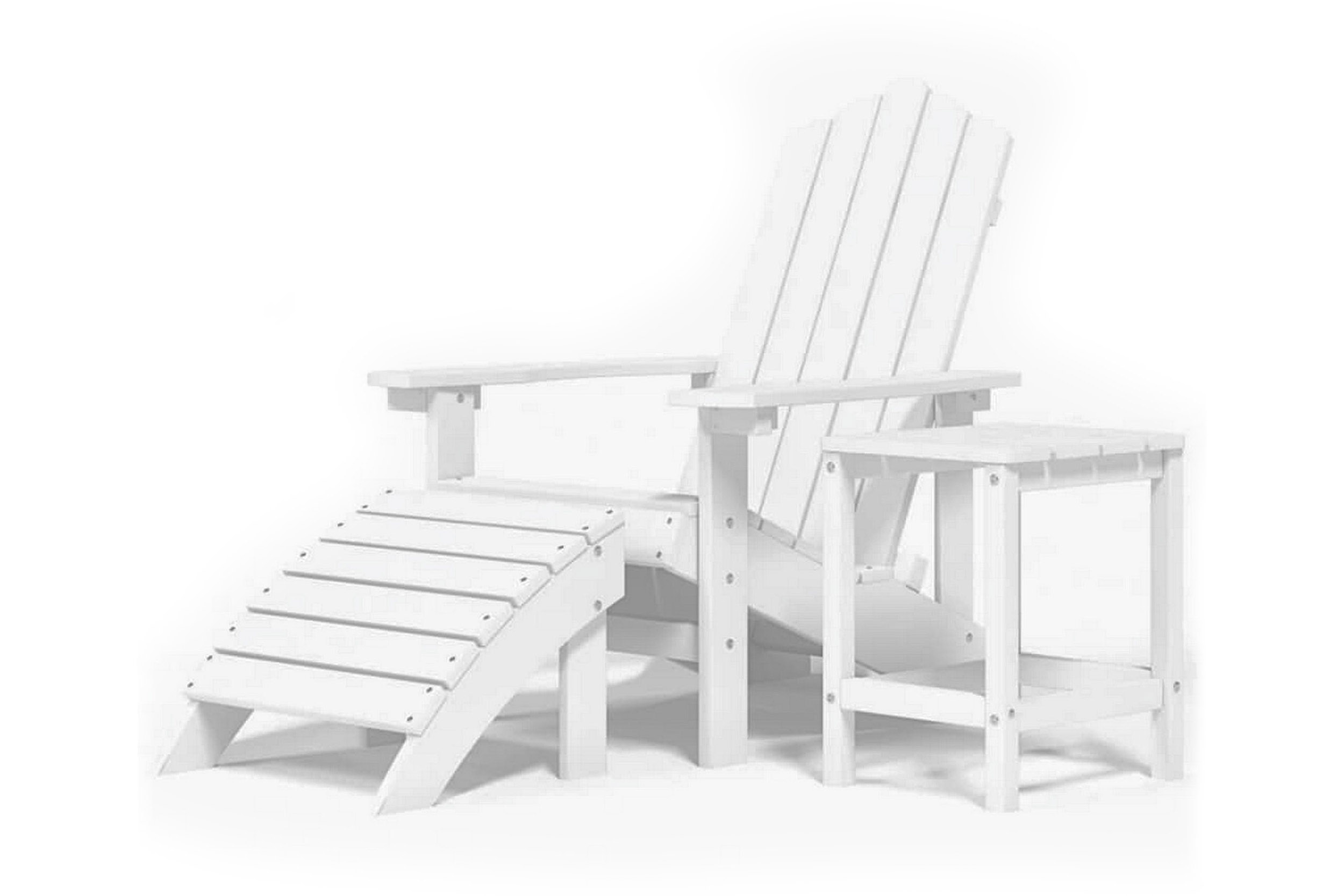 Däckstol för trädgården med pall och bord HDPE vit – Vit