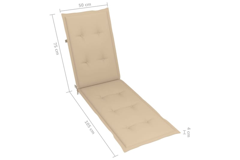 Däckstol med fotstöd och dyna massivt akaciaträ - Beige - Utemöbler - Utestolar & fåtöljer - Solstol - Däckstol