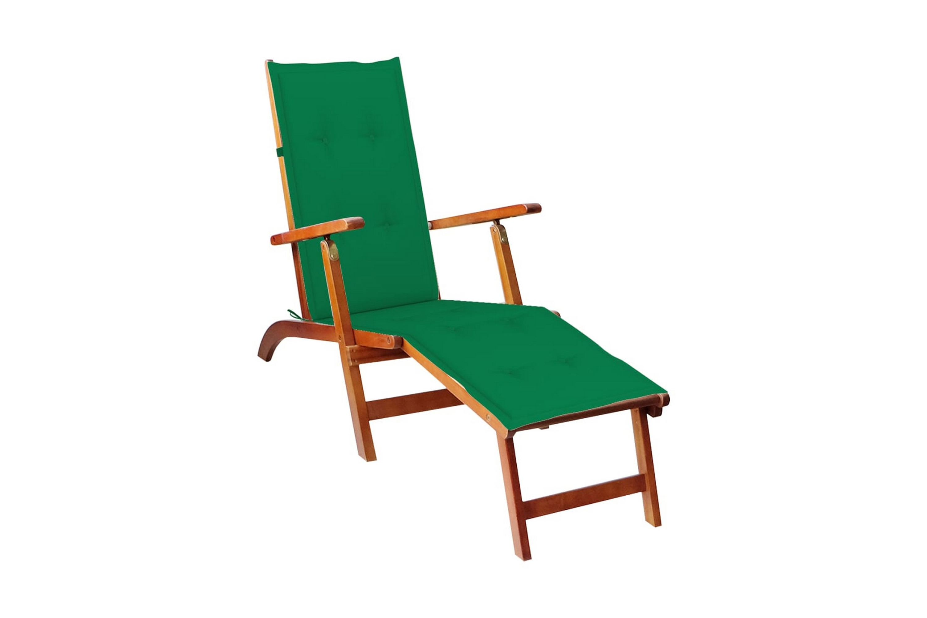 Däckstol med fotstöd och dyna massivt akaciaträ – Grön