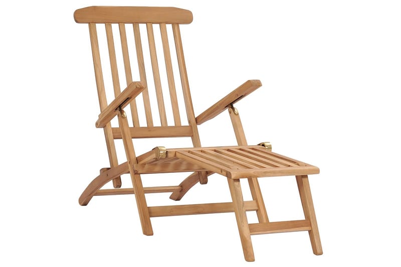 Däckstolar med fotpallar och bord massiv teak - Brun - Utemöbler - Utestolar & fåtöljer - Solstol - Däckstol