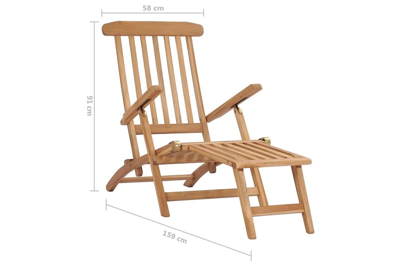 Däckstolar med fotpallar och bord massiv teak - Brun - Däckstol