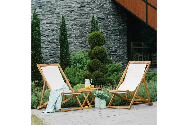 Finlay Solstol - Akacia/Vit - Utemöbler - Utestolar & fåtöljer - Solstol