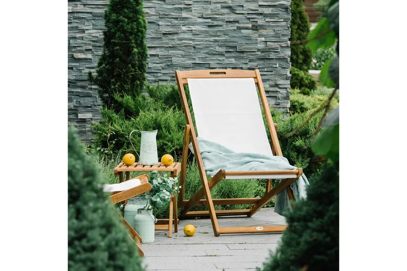 Finlay Solstol - Akacia/Vit - Utemöbler - Utestolar & fåtöljer - Solstol