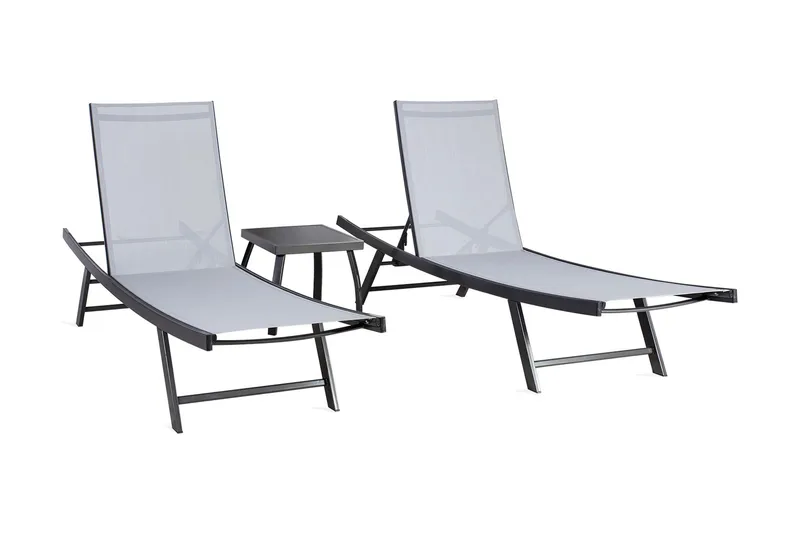 Möbelset Ario Sidobord Och 2 Solstolar Grå