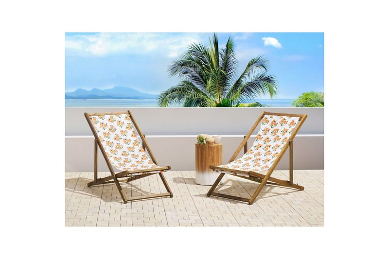 Solstol set om 2 Anzio - ljust trä/off-white apelsinmönster - Utemöbler - Utestolar & fåtöljer - Solstol