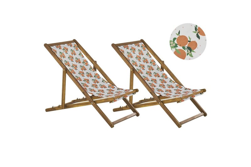 Solstol set om 2 Anzio - ljust trä/off-white apelsinmönster - Utemöbler - Utestolar & fåtöljer - Solstol