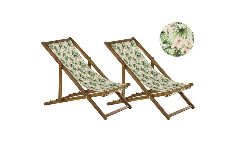 Solstol set om 2 Anzio - ljust trä/off-white blommigt mönster - Utemöbler - Utestolar & fåtöljer - Solstol