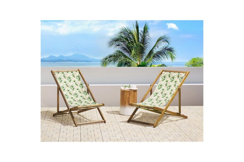 Solstol set om 2 Anzio - ljust trä/off-white blommigt mönster - Utemöbler - Utestolar & fåtöljer - Solstol