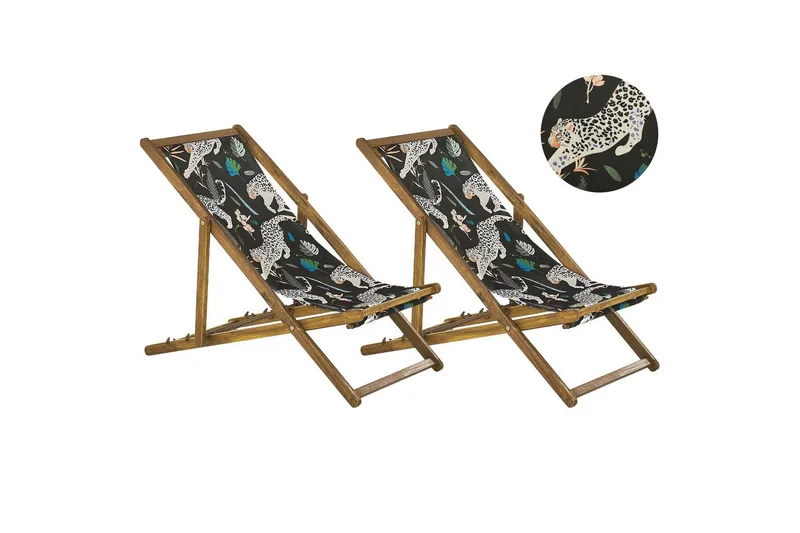 Solstol set om 2 Anzio, ljust trä/off-white djurmönster