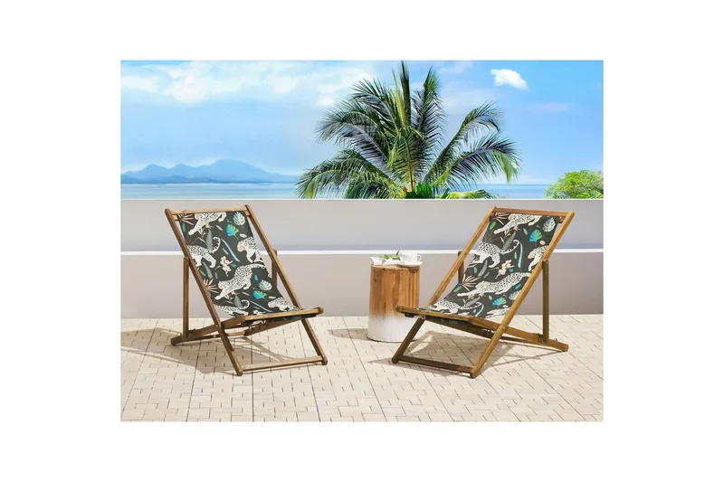 Solstol set om 2 Anzio - ljust trä/off-white djurmönster - Utemöbler - Utestolar & fåtöljer - Solstol