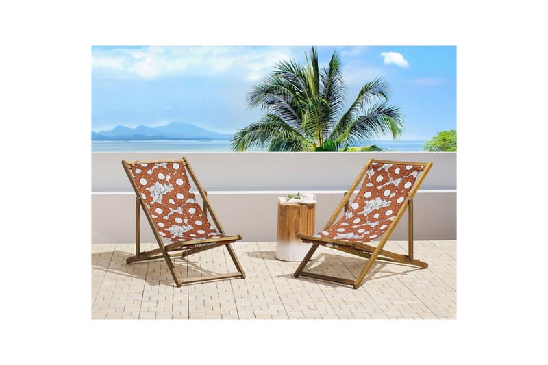 Solstol set om 2 Anzio - ljust trä/off-white vallmomönster - Utemöbler - Utestolar & fåtöljer - Solstol