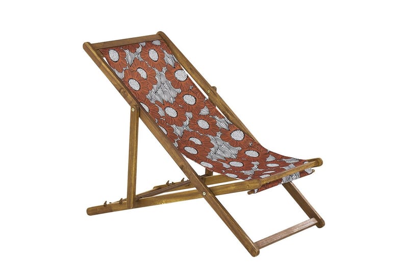 Solstol set om 2 Anzio - ljust trä/off-white vallmomönster - Utemöbler - Utestolar & fåtöljer - Solstol