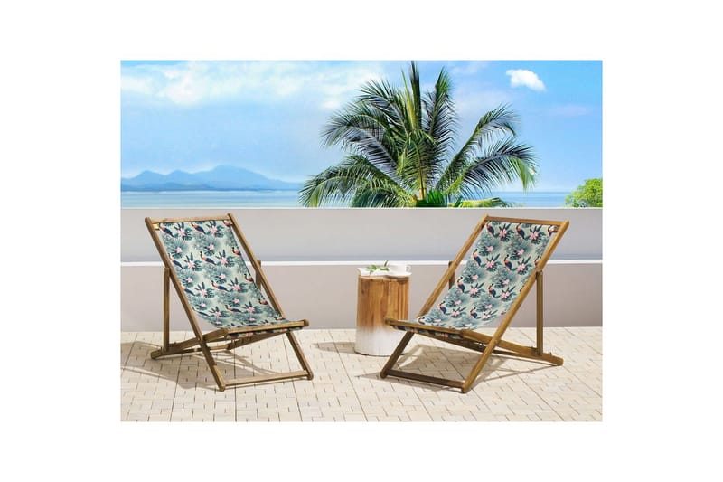 Solstol set om 2 Anzio - ljust trä/off-white pelikanmönster - Utemöbler - Utestolar & fåtöljer - Solstol