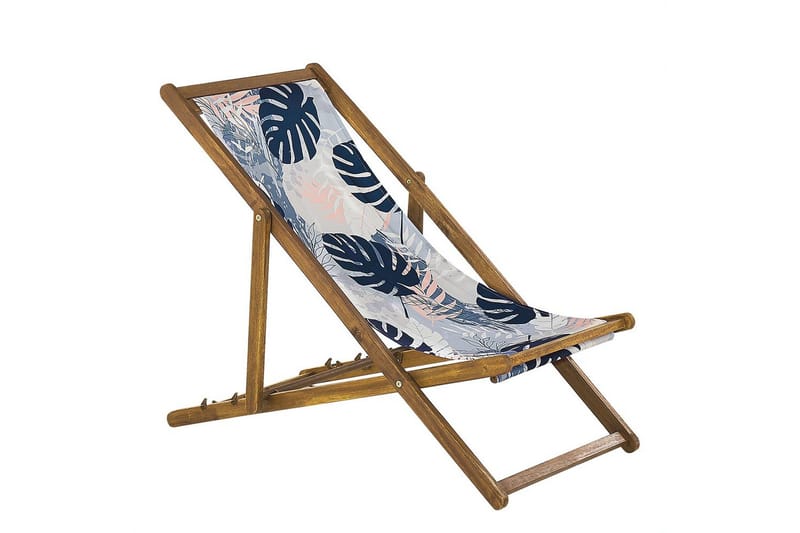 Solstol set om 2 Anzio - ljust trä/off-white/blå palmbladsmönster - Utemöbler - Utestolar & fåtöljer - Solstol