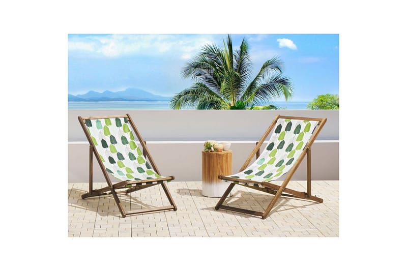 Solstol set om 2 Anzio - ljust trä/off-white/grön lövmönster - Utemöbler - Utestolar & fåtöljer - Solstol