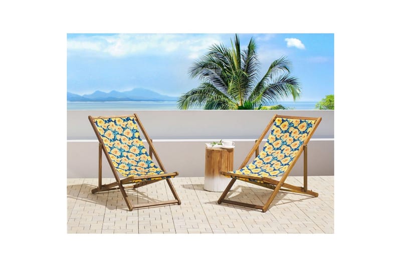 Solstol set om 2 Anzio - ljust trä/off-white/gul blommigt mönster - Utemöbler - Utestolar & fåtöljer - Solstol