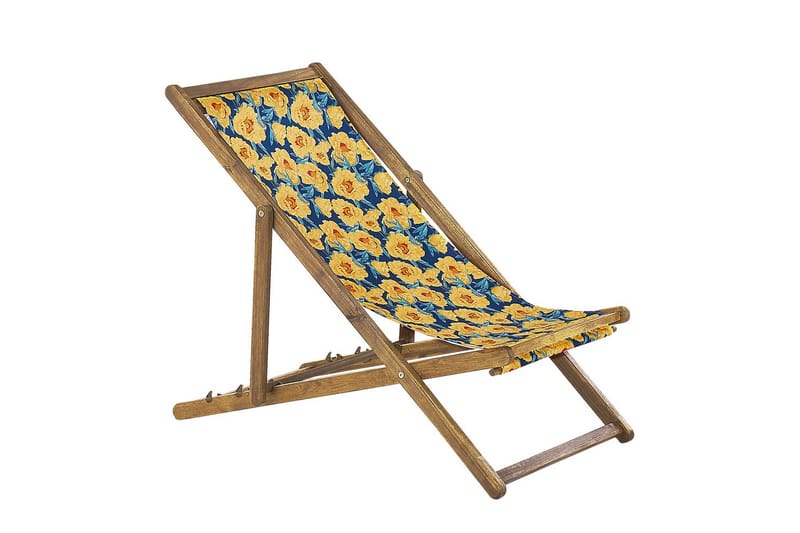 Solstol set om 2 Anzio - ljust trä/off-white/gul blommigt mönster - Utemöbler - Utestolar & fåtöljer - Solstol