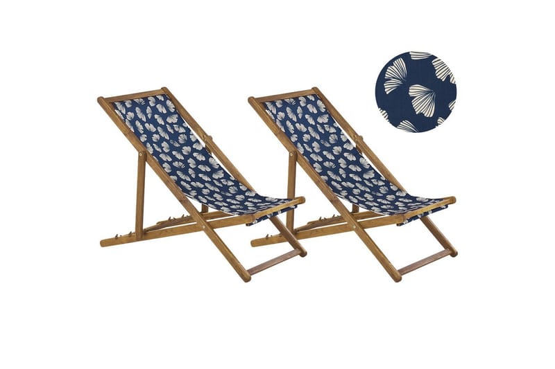 Solstol set om 2 Anzio - ljust trä/off-white/marinblå blommigt mönster - Utemöbler - Utestolar & fåtöljer - Solstol